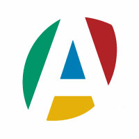 logo de l'Artisanat (Chambres de Métiers et de l'Artisanat) un a majuscule avec les couleur vert, bleu, jaune, rouge et blanc.