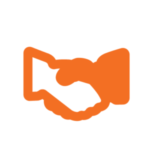 Icône pour symboliser notre accompagnement : représente une poignée de main orange.